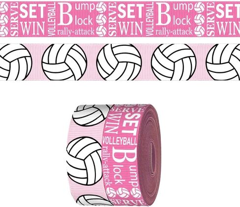 2 Rolls 5 Yards Sports Volleyball Ribbon for Crafting Sewing, 7/8 Inch Pink Grosgrain Ribbons for Gift Wrapping, Track Field Balls Ribbons for Hair Bow Cheerleader Accessories in Saudi Arabia