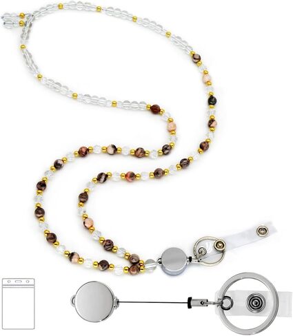 Retractable Lanyards for ID Badges and Keys, Durable Natural Stone Beaded Lanyard for Teacher Women in Saudi Arabia