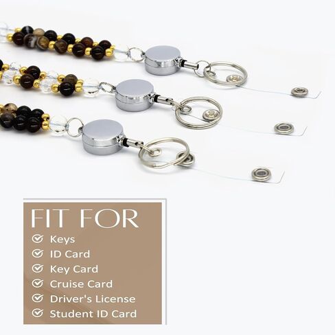 Retractable Lanyards for ID Badges and Keys, Durable Natural Stone Beaded Lanyard for Teacher Women in Saudi Arabia