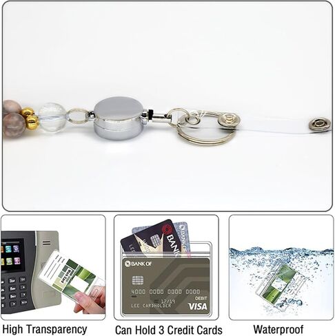 Retractable Lanyards for ID Badges and Keys, Durable Natural Stone Beaded Lanyard for Teacher Women in Saudi Arabia