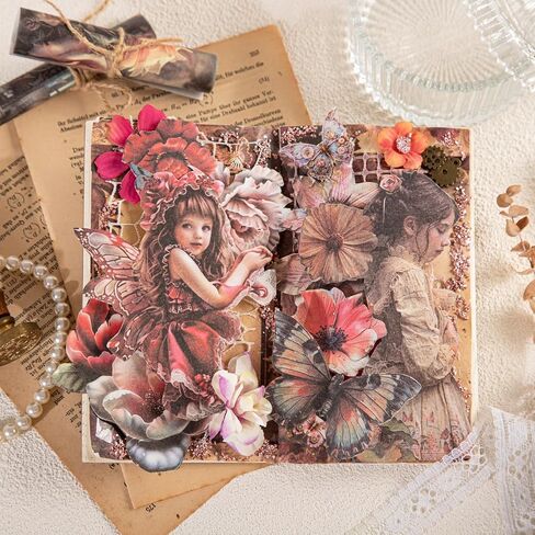 Alideco 180pcs Scrapbook Paper Vintage Flower Girl Butterfly Scrapbooking Paper for Journaling Supplies, Decorative Craft Paper for Junk Journals (huamengqiyuan) in Saudi Arabia