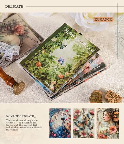 Alideco 180pcs Scrapbook Paper Vintage Flower Girl Butterfly Scrapbooking Paper for Journaling Supplies, Decorative Craft Paper for Junk Journals (huamengqiyuan) in Saudi Arabia