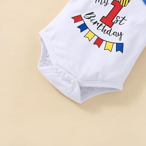 ملابس عيد الميلاد الأول للأطفال الرضع بأكمام قصيرة وربطة عنق على شكل فيونكة ومجموعة حمالات مع قبعة ملابس عمرها عام واحد in Kuwait