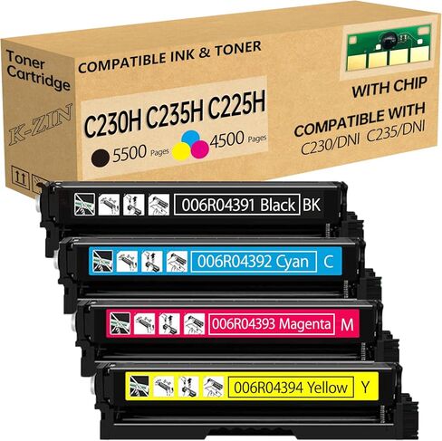 C230 C235 C225 Toner Cartridge(with Chip) Compatible with Xerox C230DNI C235DNI Color Printer Toner Replacement for 006r04383 006r04384 006r04385 006r04386(Black Cyan Magent Yellow,4-Pack) in Kuwait