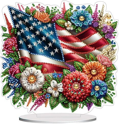 ARTopet DIY Diamond Desktop Ornaments Diamond Art Full Round Drill Paint by Numbers Mosaic Kits Tabletop Ornaments Single Sided Diamond Design Home Decor-Independence Day Bouquet in Saudi Arabia