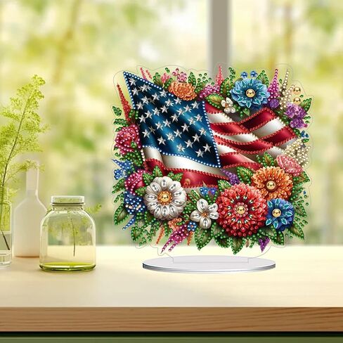 ARTopet DIY Diamond Desktop Ornaments Diamond Art Full Round Drill Paint by Numbers Mosaic Kits Tabletop Ornaments Single Sided Diamond Design Home Decor-Independence Day Bouquet in Saudi Arabia