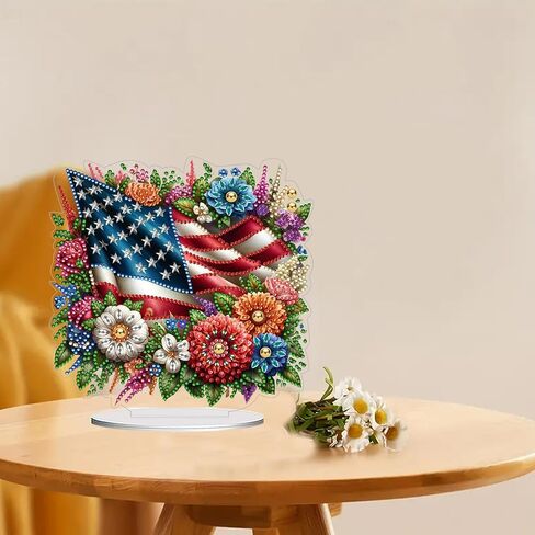 ARTopet DIY Diamond Desktop Ornaments Diamond Art Full Round Drill Paint by Numbers Mosaic Kits Tabletop Ornaments Single Sided Diamond Design Home Decor-Independence Day Bouquet in Saudi Arabia