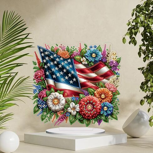 ARTopet DIY Diamond Desktop Ornaments Diamond Art Full Round Drill Paint by Numbers Mosaic Kits Tabletop Ornaments Single Sided Diamond Design Home Decor-Independence Day Bouquet in Saudi Arabia