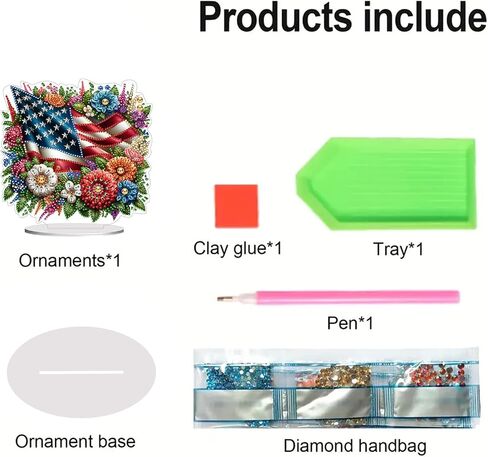 ARTopet DIY Diamond Desktop Ornaments Diamond Art Full Round Drill Paint by Numbers Mosaic Kits Tabletop Ornaments Single Sided Diamond Design Home Decor-Independence Day Bouquet in Saudi Arabia