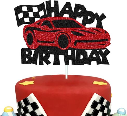 سباق العرق عيد ميلاد سعيد كعكة توببر السباق سيارة الديكورات كعكة السباق سيارة المدقق علم العجلات الساخنة in Kuwait