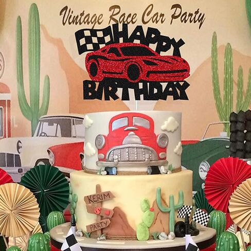 سباق العرق عيد ميلاد سعيد كعكة توببر السباق سيارة الديكورات كعكة السباق سيارة المدقق علم العجلات الساخنة in Kuwait