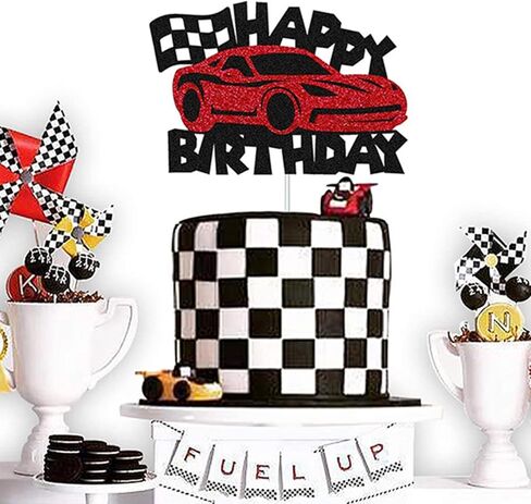 سباق العرق عيد ميلاد سعيد كعكة توببر السباق سيارة الديكورات كعكة السباق سيارة المدقق علم العجلات الساخنة in Kuwait