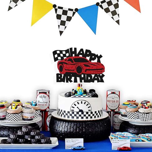 سباق العرق عيد ميلاد سعيد كعكة توببر السباق سيارة الديكورات كعكة السباق سيارة المدقق علم العجلات الساخنة in Kuwait
