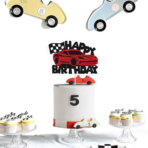 سباق العرق عيد ميلاد سعيد كعكة توببر السباق سيارة الديكورات كعكة السباق سيارة المدقق علم العجلات الساخنة in Kuwait