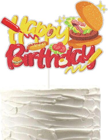 Hamburger Happy Birthday Cake Topper, Fast Food Cake Decor,French Fries Hamburger Hot Dog Party Supplies for Birthday, Baby Shower, Carnival, Fast Food Snacks BBQ Party Decorations in Saudi Arabia
