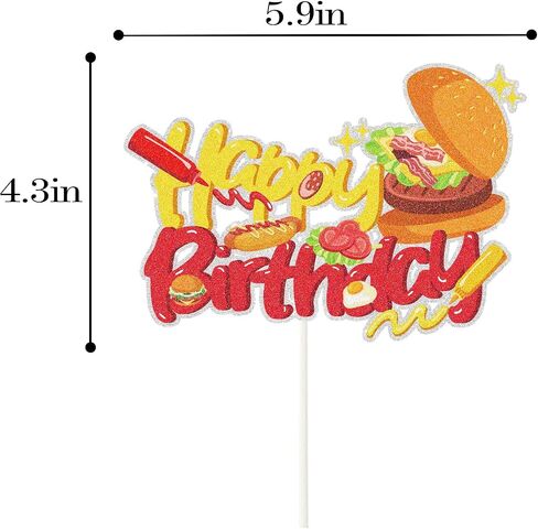Hamburger Happy Birthday Cake Topper, Fast Food Cake Decor,French Fries Hamburger Hot Dog Party Supplies for Birthday, Baby Shower, Carnival, Fast Food Snacks BBQ Party Decorations in Saudi Arabia