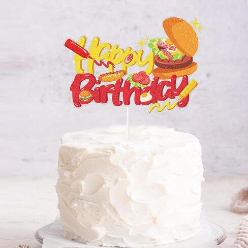 Hamburger Happy Birthday Cake Topper, Fast Food Cake Decor,French Fries Hamburger Hot Dog Party Supplies for Birthday, Baby Shower, Carnival, Fast Food Snacks BBQ Party Decorations in Saudi Arabia