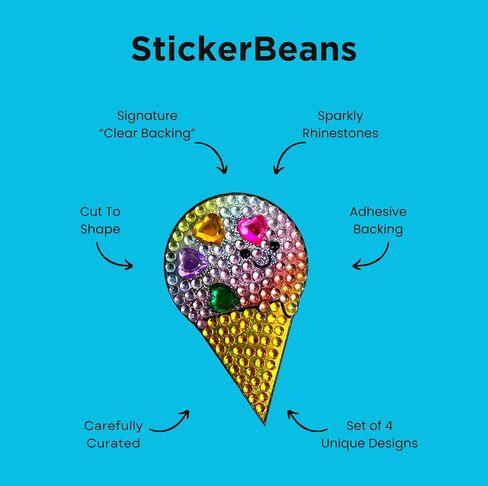 StickerBeans® "مجموعة الروح الأصلية للحجر الراين" - 2 "× 2" ، 4 عبوات) - الظهارة البراقة ، الظهر - جمع ، تجارة ، هدية - كمبيوتر محمول تزيين ، الهاتف ، زجاجة الماء - الأطفال المراهقين البالغين in Kuwait