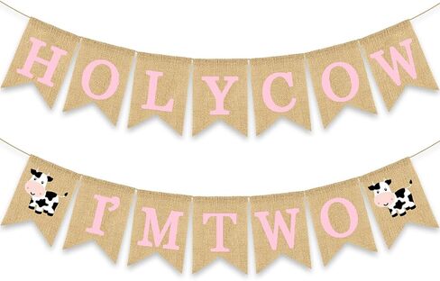 Holy Cow I'm One Banner Farm 1st Birthday Party Decoration Barnyard Burlap Garlands Western Boy Girl First Birthday Supplies White in Kuwait