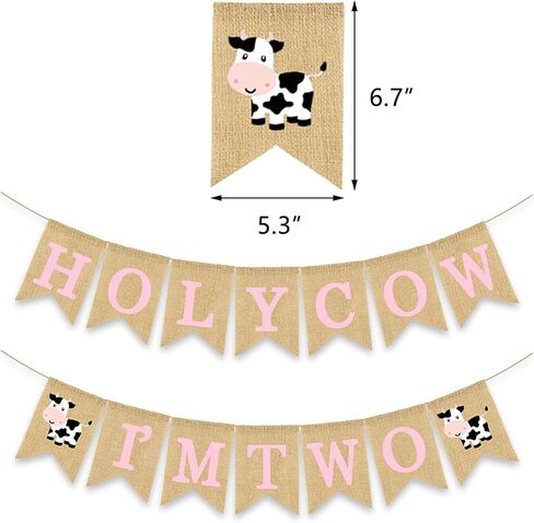 Holy Cow I'm One Banner Farm 1st Birthday Party Decoration Barnyard Burlap Garlands Western Boy Girl First Birthday Supplies White in Kuwait