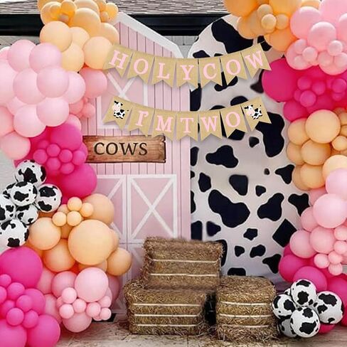Holy Cow I'm One Banner Farm 1st Birthday Party Decoration Barnyard Burlap Garlands Western Boy Girl First Birthday Supplies White in Kuwait