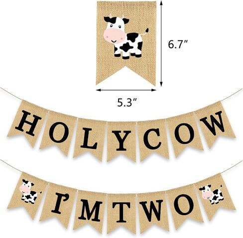 Holy Cow I'm One Banner Farm 1st Birthday Party Decoration Barnyard Burlap Garlands Western Boy Girl First Birthday Supplies White in Kuwait