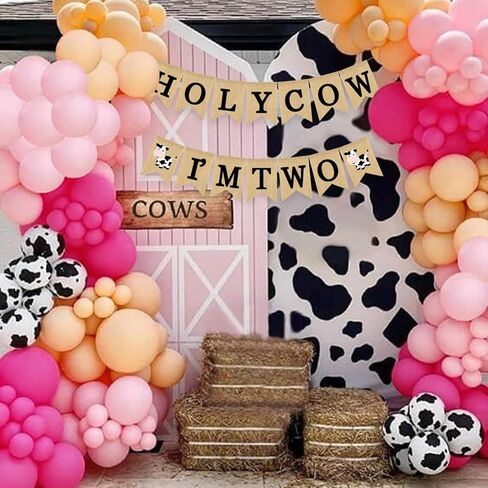 Holy Cow I'm One Banner Farm 1st Birthday Party Decoration Barnyard Burlap Garlands Western Boy Girl First Birthday Supplies White in Kuwait