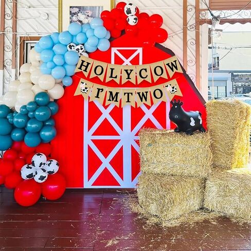 Holy Cow I'm One Banner Farm 1st Birthday Party Decoration Barnyard Burlap Garlands Western Boy Girl First Birthday Supplies White in Kuwait