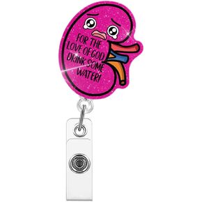 for The Love of God Please Drink Some Water Badge Reels Retractable Glitter with Clip, Funny Urology Badge Holder for Urologist Nephrology Nurse Doctor Dialysis Technician Night Shift Nurse