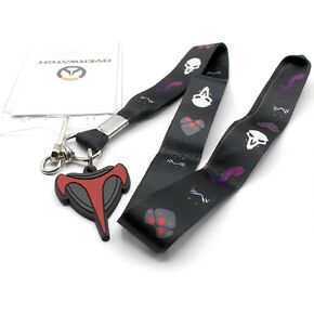 Surreal Entertainment Official Overwatch Designer Lanyard | Feat Talon Charm, Reaper, Widowmaker, and More | Includes Pass Badge ID Holder and Talon Charm,Black, Red