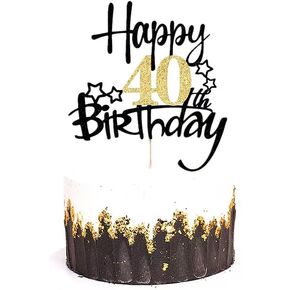 Black Gold Glitter 60th Birthday Cake Topper, Happy Birthday Cake Topper Party Decoration Gift Plugin (60th)