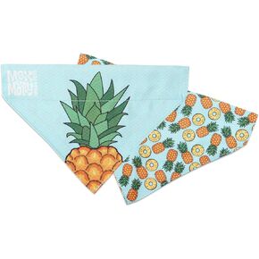 MAX & MOLLY 2-in-1 BANDANA NO-TIE قابلة للانعكاس من أجل الياقات-التصميمات النابضة بالحياة ، متينة وقابلة للآلة-ملحق النسيج الشريحة للقطط والكلاب-الأنيقة المريلة ، الأناناس ، XS/S