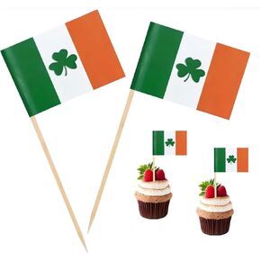 100 PCS Irish Ireland Ireland Shamrock Thunpick Flag Saint Patrick's Clover Small Mini Cocktail Cupcakes Cupcakes Toppers Food Stick Decorations