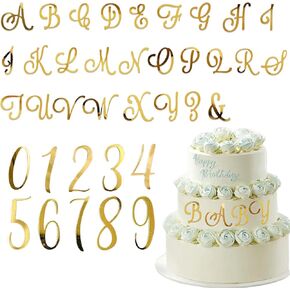 36 PCS أكريليك أبجدية الديكور الديكور كعكة ديي ديكور ديكور A-Z ALPHANUMERIC مرآة 0-9 كعكة لإمدادات عيد ميلاد لوازم الديكور الكعكة