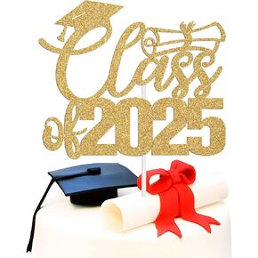 Class of 2025 Cake Topper, Congrats Grad, So Proud of You, 2025 High School College Graduation Party Decorations Supplies for Boys Girls, Gold Glitter