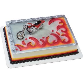 DecoSet® Red Hot Chopper Cake Topper, Interactive Motorcycle Decoration Set with Moving Wheels, for All Size and Shape Birthday, Celebration, Cake, Food Safe, Ready to Use