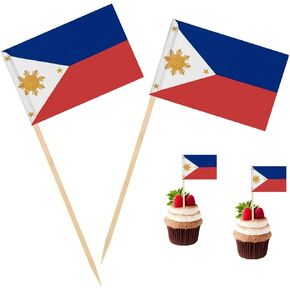 100 Pcs Philippines Flag Filipino Toothpick Flags, Cocktail Picks Mini Stick Cupcake Toppers Country Picks Party Decoration Celebration Cocktail Food Bar Cake Flags ﻿