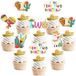 Taco Twosday Birthday Party Cake Decoration 24PCS It is Time Two Fiesta Birthday Cupcake Toppers Mexican Birthday Party Decorations for Fiesta 2nd Birthday Cinco De Mayo Party Supplies