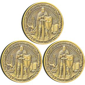 Christian Knight Challenge Coin - Inspiring Faith and Courage Design with Biblical Inscription Bible Verses Pocket Token (Gold)