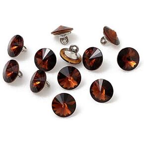 12-PCS 8MM Austria Crystal 1122 Rivoli Button مع Shank ، SW-1122BT (Topaz المدخن)