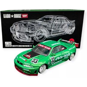 Diecast Model Car متوافق مع Kaido House X Mini GT 1:64 Nissan Skyline GT-R (R33) IMAI RACING V1 Green Limited Edition Die-Cast KHMG150