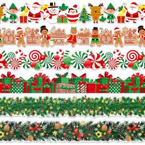Seajan 6 PCS 197 FT عيد الميلاد نشرة Board Board Borders Decorations الحدود القطع ديكور Santa Snowman Gingerbread Elf Elk Gifts Pine Leaves for Christmas Home Office Windows Blackboard