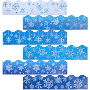 NEWEST 55Ft Winter Snowflake Bulletin Board Borders, Christmas Scalloped Border Trim Snowflake Bulletin Board Holiday Decorations for School Classroom Office Party Chalkboard Whiteboard Wall Decor