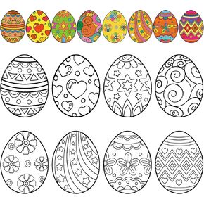 TaoBary 80 Pcs Easter Color Your Own Eggs Favors DIY Coloring Craft Kit Egg Basket Stuffer Gifts for Easter Party Favors Supplies Home Family Game, 8 Styles