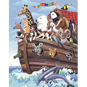 أجزاء وقطع - 50 قطعة قطعة كبيرة قطعة بانوراما لكبار السن - 15 "× 19" - Noah's Ark - 50 PC حيوانات مسيحية محطمة كبيرة الحروف بانوراما من البراعة العقلية والبدنية بقلم باربرا جيبسون