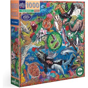 قطعة وحب eeboo: Wild World - 1000 قطعة لغز - بانوراما مربعة للبالغين ، 23 × 23 ، تتضمن إدراج مرجعي للصورة ، وقطع لامعة
