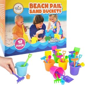 مجموعات لعب الشاطئ الصغيرة من شركة Dreidel Company، تتضمن مجموعة اللعب 1 دلو رمل، 1 مجرفة، 1 مشط، 1 مغرفة، هدايا عيد الميلاد للأولاد والبنات، هدايا الحفلات للأطفال والأطفال الصغار (12 حزمة)