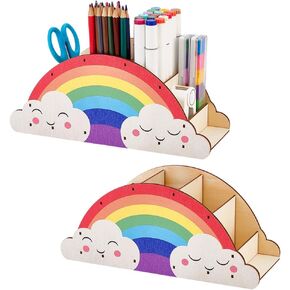 PH Pandahall 2PCS Rainbow Pencil Holder Wooden PEN Holder Holder منظم ، حامل القلم Stand Rainbow Art Supply for Home Champroom School Office Office Storage ، 11x3.5x5 Inch
