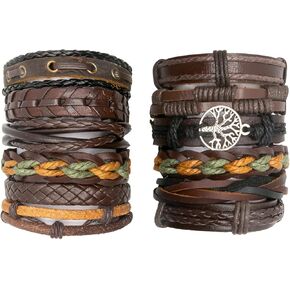 Handmade Leather Bracelet Punk Wristband Set Adjustable Cuff Buckle Belt (Marker)