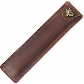 Vintage Leather Pen Case Sleeve, Handcrafted Cowhide Single Pen Holder with Snap Button, Full-Grain Leather Protective Cover for Fountain Pen, Stylus, Vape Pen